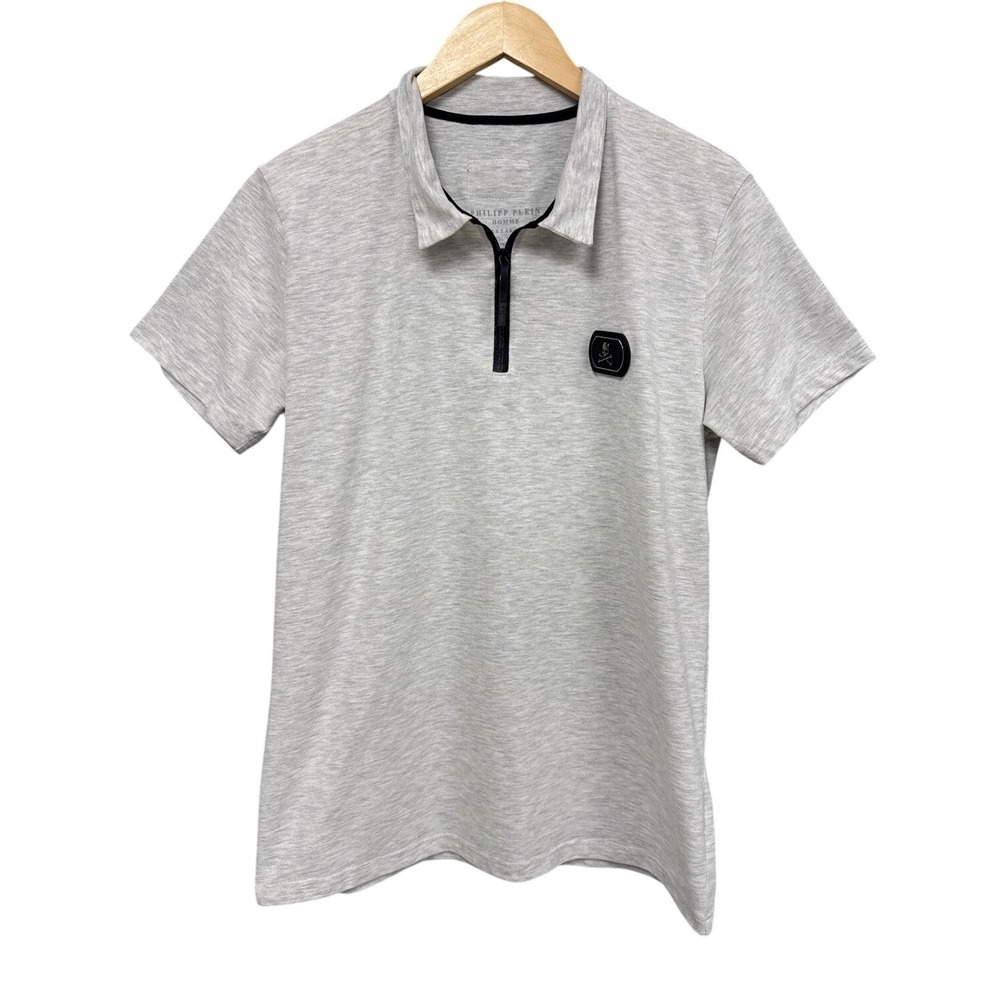 Philipp Plein Quarter Zip Polo XXL Gray Skull Logo Designer Luxury Streetwear